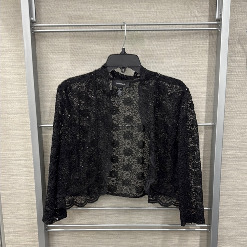 Black Lace Open Front Jacket